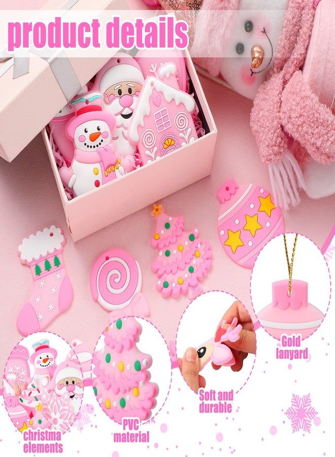 Lunmon 24 Pcs Pink Christmas Ornaments PVC Pastel Ornaments for Christmas Tree Santa Claus Gingerbread House Gnomes Xmas Baubles Winter Decorations for Xmas Tree Party Holiday Decor - Image 5